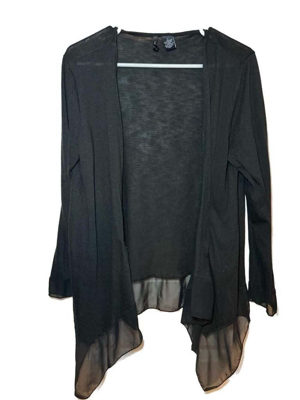 new directions Black Open-Front Sheer Hem Cardigan, Size Large